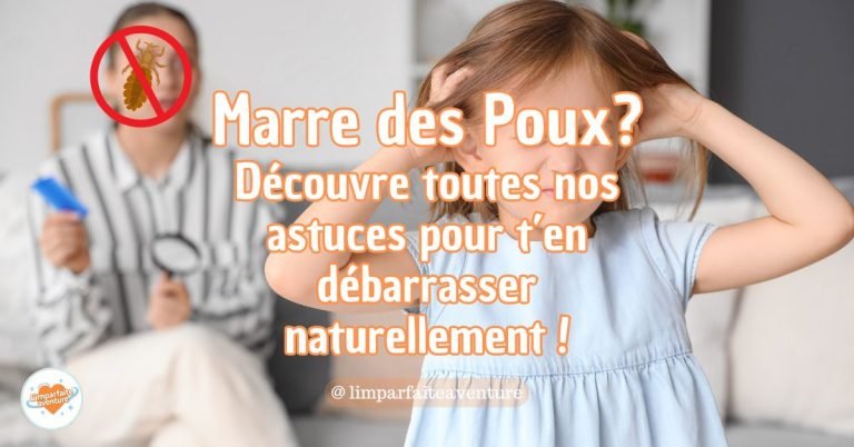 Fillette se grattant la tête, avec une maman en arrière-plan tenant un peigne à poux, illustrant les solutions naturelles contre les poux proposées par le blog L'Imparfaite Aventure